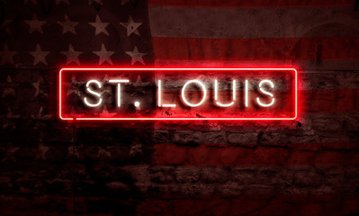 Fototapeta premium St Louis Neon Sign On Brick American Flag