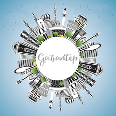 Gaziantep Turkey City Skyline with Color Buildings, Blue Sky and Copy Space.