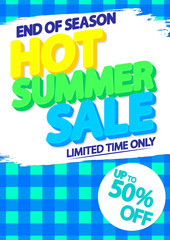 Hot Summer Sale up to 50% off, poster design template, special offer, vector illustration
