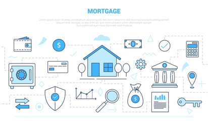 mortgage concept with icon set collection like house and finance money campaign for website homepage template landing page banner with outline style