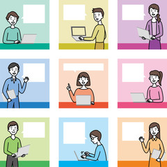 パソコン男性女性_線画_C