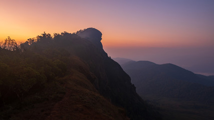 Moment before sunrise on the mountain peak in Northern part of Thailand