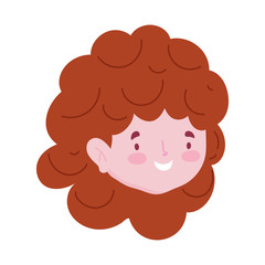 young woman curly hair cartoon character face isolated icon image