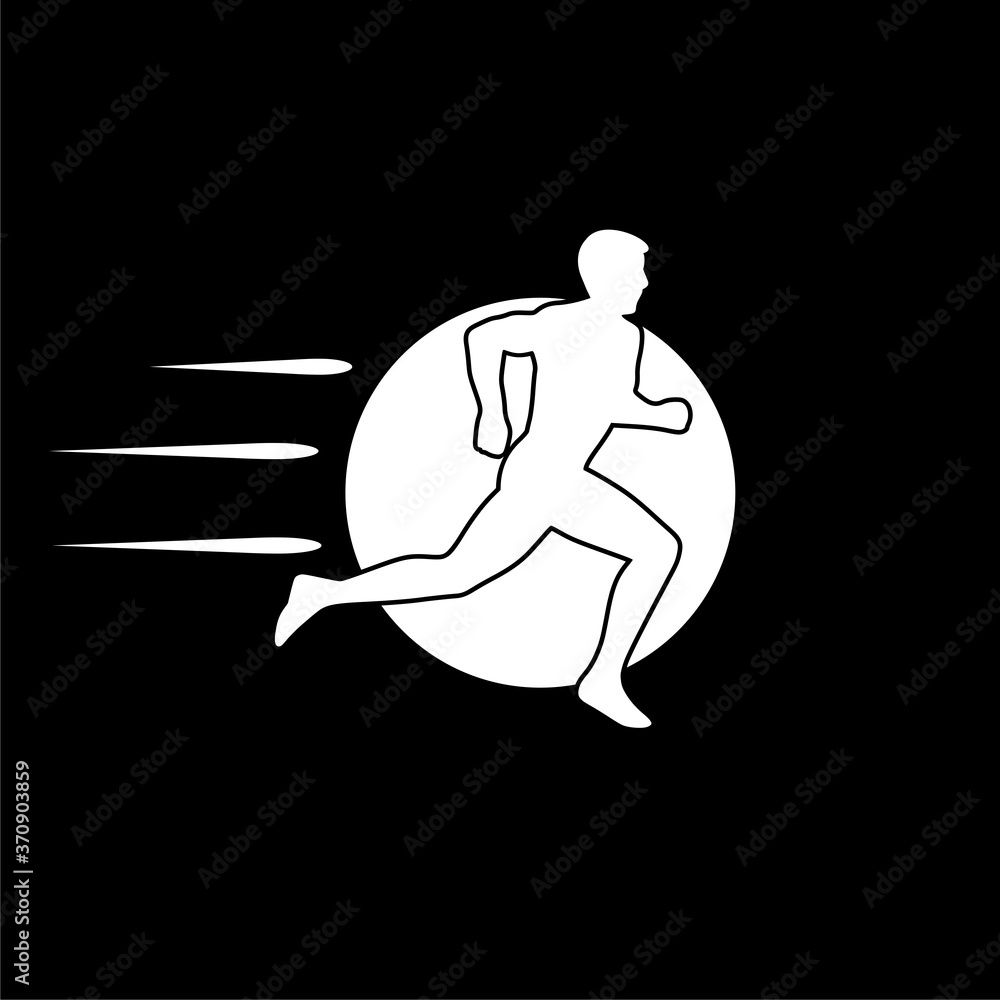 Poster running man icon. people running icon isolated on dark background