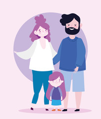 family parents with daughter standing together cartoon character