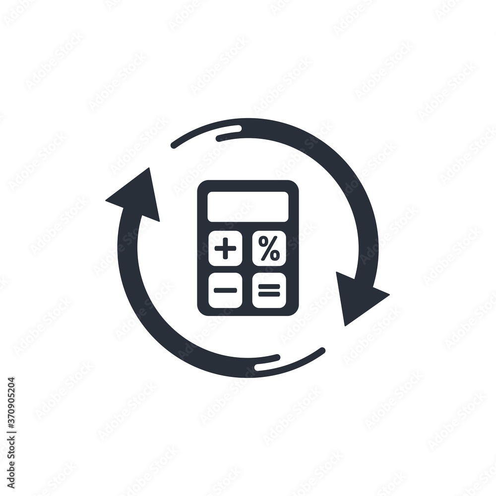 Aufkleber rotation calculator and arrows. changes in calculations. vector icon isolated on white background.