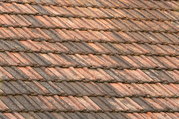 Background of old roof tiles, brown clay roof tiles