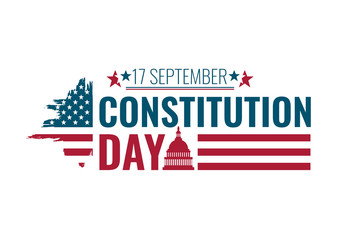 17 september - United States Constitution day. Typography concept  design for greeting card, poster, banner, flyer. Text and brush USA flag on white background. Vector illustration