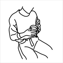 Autumn Cozy mood concept. line art female or male silhouette with a warming drink in hands. abstraction. For your creative design. Modern hand drawn vector illustration isolated on white background