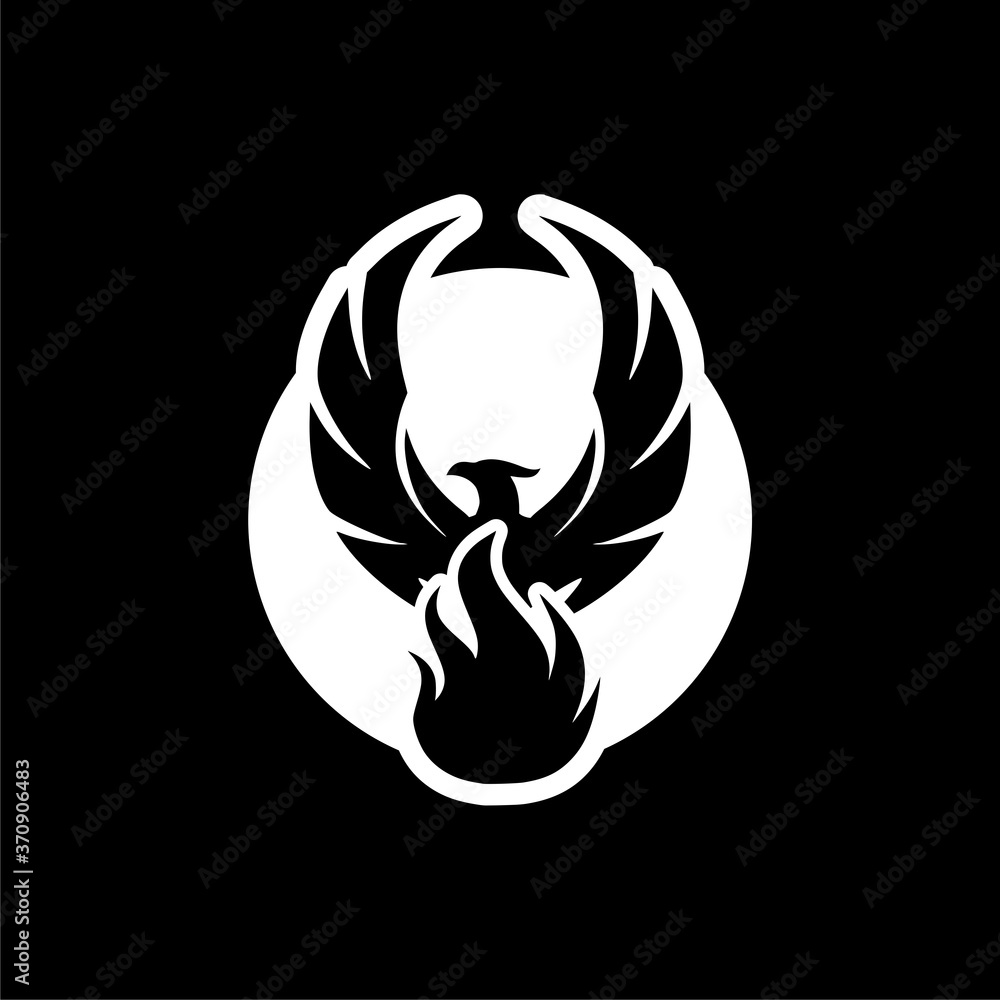 Sticker Phoenix bird fire logo icon isolated on dark background