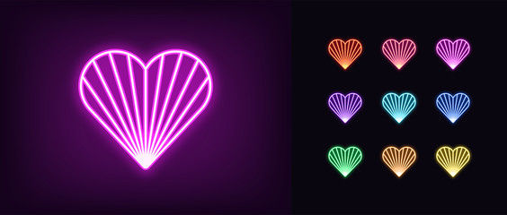 Neon heart icon. Glowing neon heart sign with beaming texture, amour shape