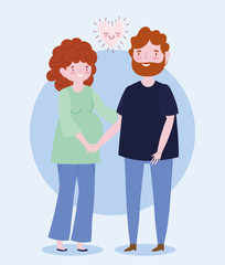 Fototapeta premium family dad and pregnant woman together cartoon character love romantic heart