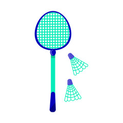 Vector sports set for badminton. The badminton racket and shuttlecock are isolated on a white background. Sports equipment. Active summer holidays.