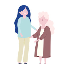 family mother and granny together cartoon character