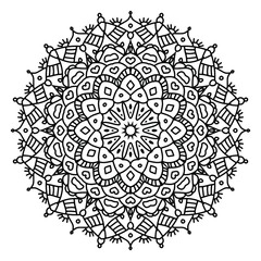 Circular pattern in form of mandala for Henna, Mehndi, tattoo, decoration. Beautiful relaxation black and white ornament. Coloring book page.	