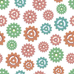Seamless pattern with collection of colored gears.
