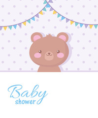 baby shower, cute teddy bear pennants decoration, welcome newborn celebration card