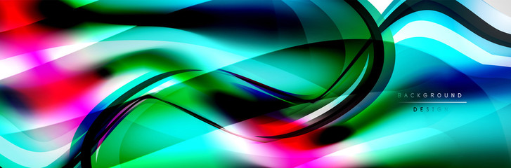 Vector abstract background, flowing liquid style bubble with metallic, color quicksilver chrome texture and color glow effects