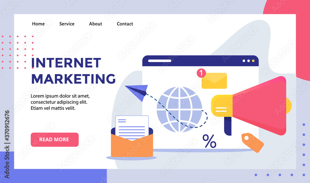 Poster internet marketing paper plane flying from globe on display monitor for web website home homepage la