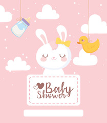 baby shower, bunny duck milk bottle clouds decoration, welcome newborn celebration banner