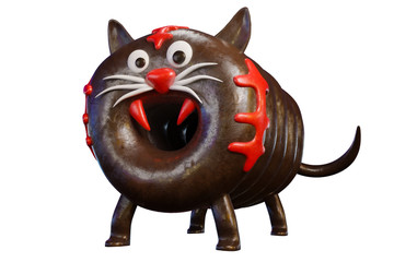 3d rendering of delicious donut row the cat monster, isolated on white background with clipping paths.