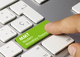 MMT Modern Monetary Theory - Inscription on Green Keyboard Key.