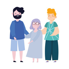 family father grandma and son together cartoon character