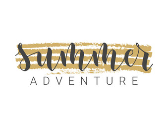 Handwritten Lettering of Summer Adventure. Template for Banner, Card, Invitation, Party, Poster, Print or Web Product. Objects Isolated on White Background. Vector Stock Illustration.