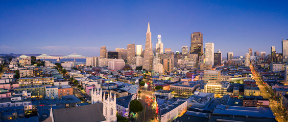 Fototapeta na wymiar San Francisco Skyline at Dusk with City Lights, California, USA