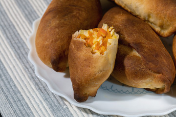 tasty patties baked with carrot and cheese filling on plate