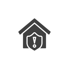 Home security warning vector icon. filled flat sign for mobile concept and web design. Home protection shield warning glyph icon. Symbol, logo illustration. Vector graphics