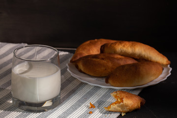 Homemade vegetarian patties for breakfast. Grandma's pies.