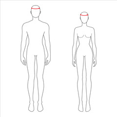 Women and men to do head measurement fashion Illustration for size chart. 7.5 head size girl and boy for site or online shop. Human body infographic template for clothes. 