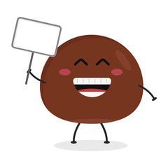 Cute flat cartoon chocolate ball holding a sign illustration. Vector illustration of cute chocolate ball with a smiling expression.