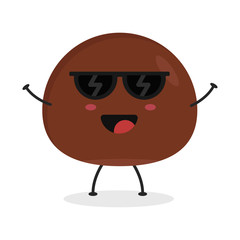 Cute flat cartoon chocolate ball illustration. Vector illustration of cute chocolate ball with a smiling expression.	