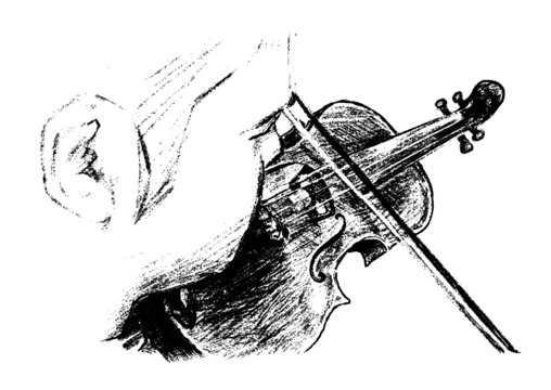 Sketch of the classical musician plays instrument hand draw 