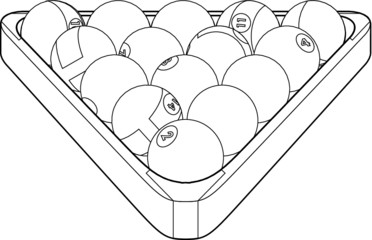 A vector line art illustration of a game of billiards on a table
