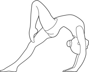A vector line art illustration of a young girl doing gymnastics