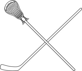 A vector line art illustration of hockey lacrosse sticks
