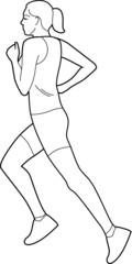 A vector line art illustration of a young woman running