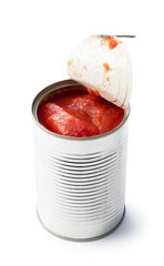 Whole tomato cans on a white background