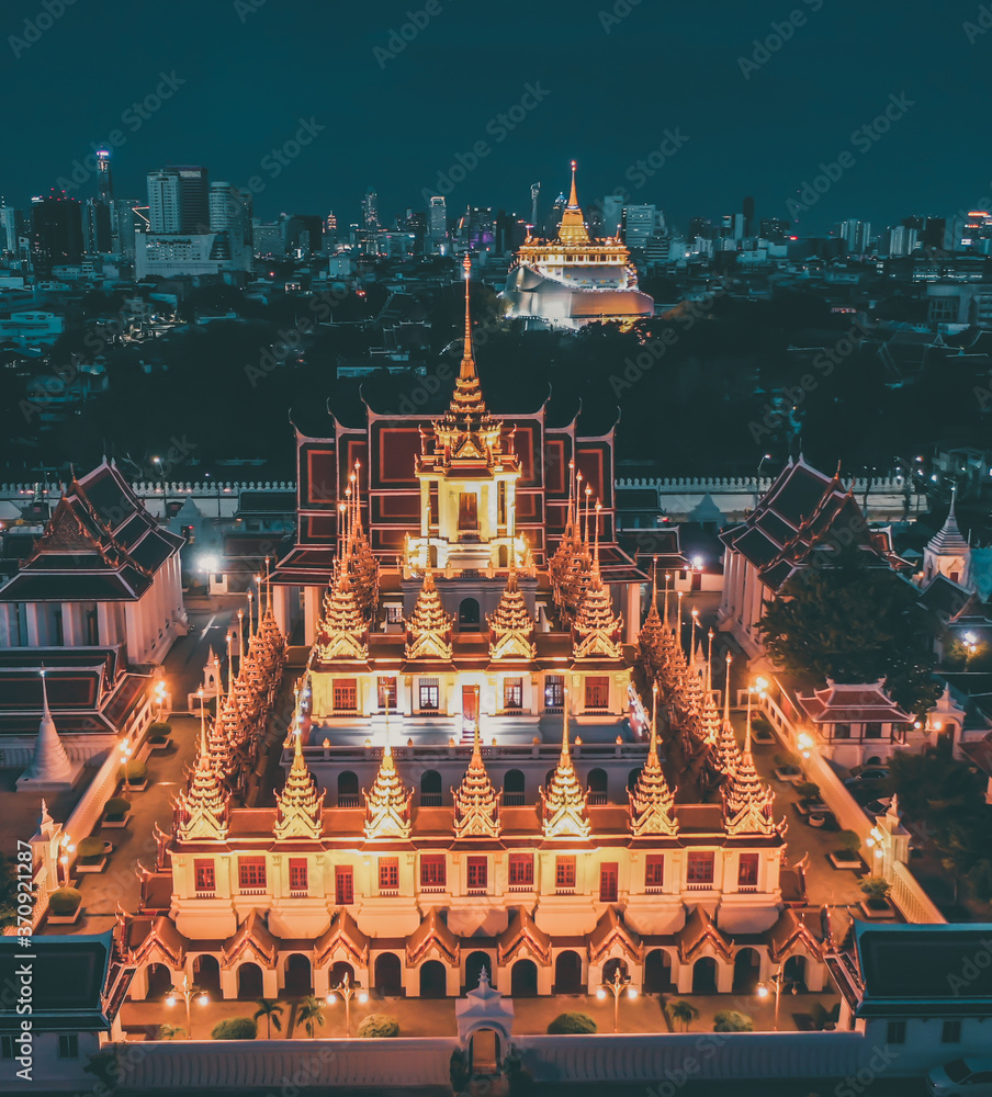 Wall mural Aerial view of Loha Prasat temple in Bangkok old town in Thailand