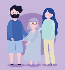 family granny and parents together cartoon character