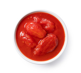 Tomato puree in a white bowl