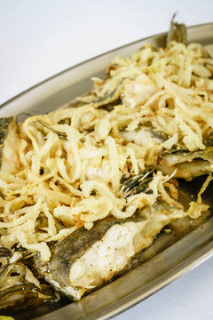 Llampuga con cebolla,Sa Rapita, Mallorca,Islas Baleares,Spain.