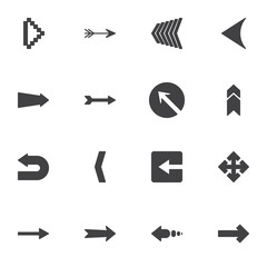 Abstract arrows vector icons set, modern solid symbol collection, filled style pictogram pack. Signs, logo illustration. Set includes icons as navigation pointer arrow, left and right direction
