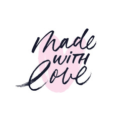 Made with love lettering for handcrafted goods. Hand drawn black brush calligraphy with heart symbol. Ink vector inscription isolated on white background. Stylish logo for your product, tags. 