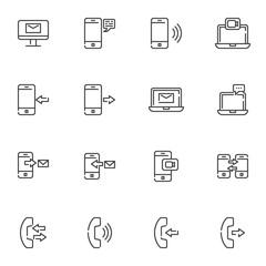 Telecommunication line icons set, communication outline vector symbol collection, linear style pictogram pack. Signs, logo illustration. Set includes icons as computer display message, chat comment