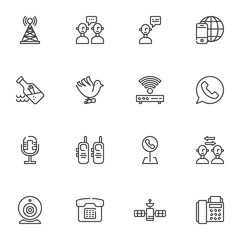 Communication line icons set, outline vector symbol collection, linear style pictogram pack. Signs, logo illustration. Set includes icons as conversation, notification, group chat message, telephone