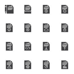 Document file vector icons set, modern solid symbol collection, filled style pictogram pack. Signs, logo illustration. Set includes icons as edit document, share, download, upload, business diagram